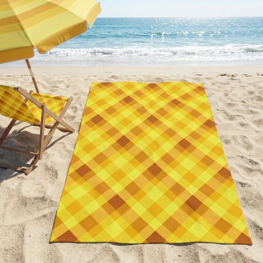 Serviette de plage à carreaux jaune vif de jaune d