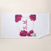 Serviette de plage à cercle doré et fleurs roses (Devant)
