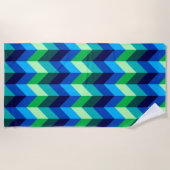 Serviette de plage à chevrons dégradés bleu-vert (Devant)