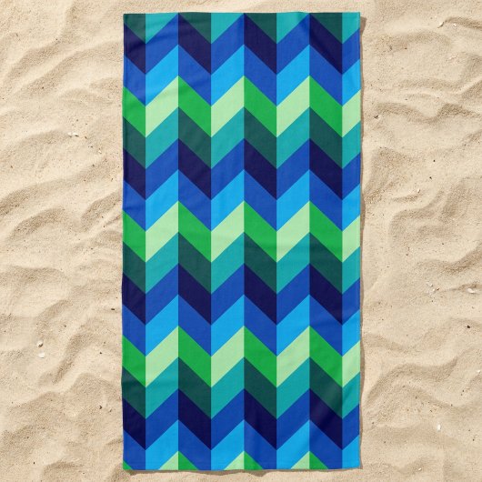 Serviette de plage à chevrons dégradés bleu-vert
