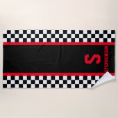 Serviette De Plage à damiers bande rouge et noire (Devant)