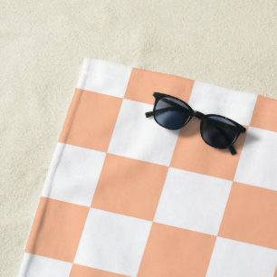 Serviette De Plage à damiers carré pêche orange blanc géométrique