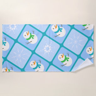 Serviette De Plage À damiers hiver bonhomme de neige motif et flocons