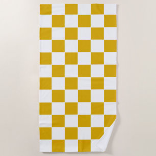 Serviette De Plage à damiers moutarde jaune et blanc