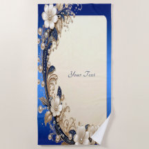 Serviette de plage à embellissement floral bleu bl