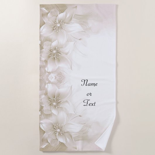 Serviette de plage à fleurs blanc ivoire (Devant)