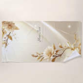 Serviette de plage à fleurs blanches et dorées (Devant)