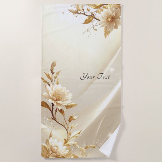 Serviette de plage à fleurs blanches et dorées (Devant)