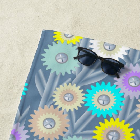 Serviette de plage à fleurs mécaniques (En situation)