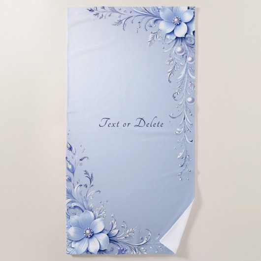 Serviette de plage à fleurs ornées bleues avec per (Devant)