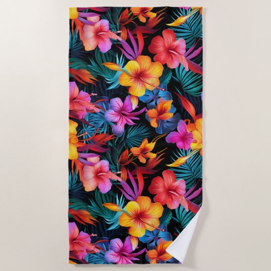 Serviette de plage à fleurs tropicales (Devant)