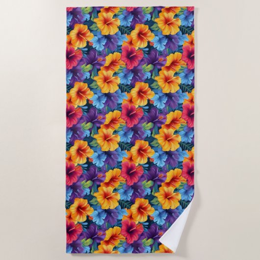 Serviette de plage à fleurs tropicales (Devant)
