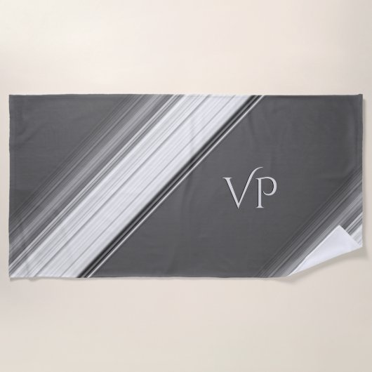 Serviette de plage à monogramme blanc moderne sur (Devant)