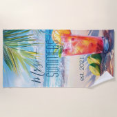 Serviette de plage à monogramme Cocktail Seascape  (Devant)