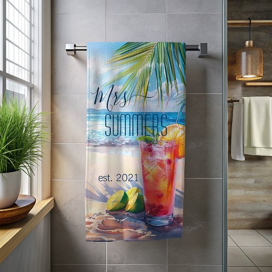 Serviette de plage à monogramme Cocktail Seascape 