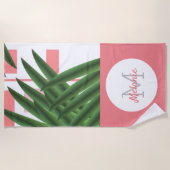 Serviette de plage à monogramme feuilles de palmie (Devant)