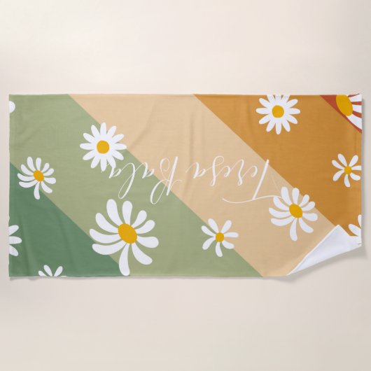 Serviette de plage à monogramme floral rétro daisy (Devant)