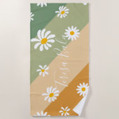 Serviette de plage à monogramme floral rétro daisy (Devant)