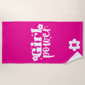 Serviette de plage à monogramme Girl Power rose (Devant)