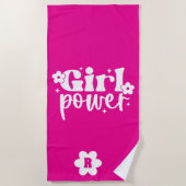 Serviette de plage à monogramme Girl Power rose (Devant)