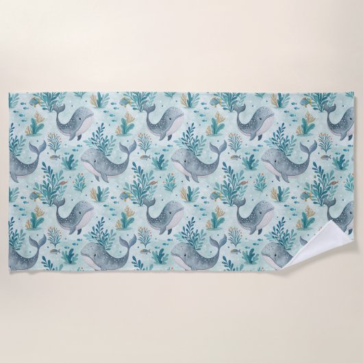 Serviette de plage à motif de baleine océanique (Devant)