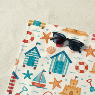 Serviette de plage à motif océanique estival migno