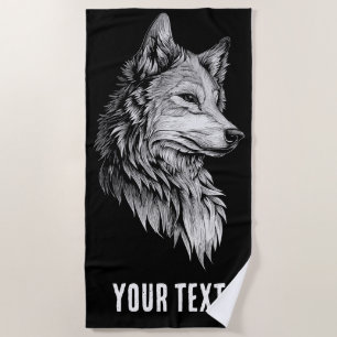 Serviette de plage à motif tête de loup minimalist