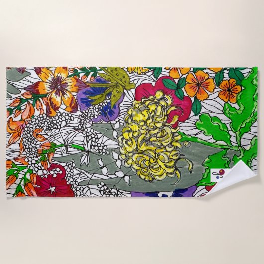 Serviette de plage à motifs de fleurs (Devant)