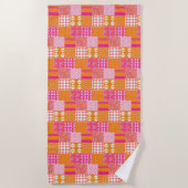 Serviette de plage à patchwork floral rose et oran (Devant)