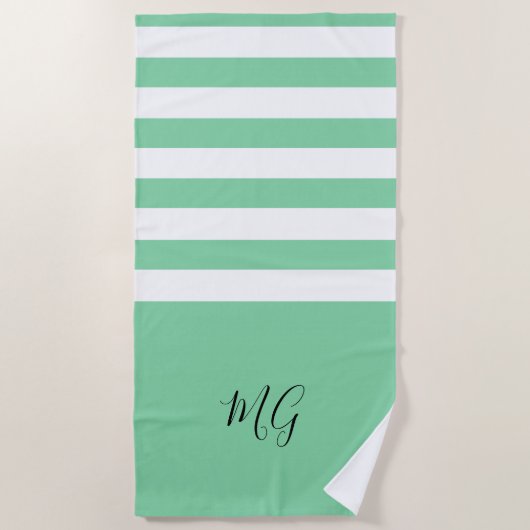 Serviette de plage à rayures Aqua personnalisée (Devant)