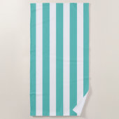 Serviette de plage à rayures blanches et turquoise (Devant)