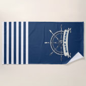 Serviette de plage à rayures bleu marine avec roue (Devant)