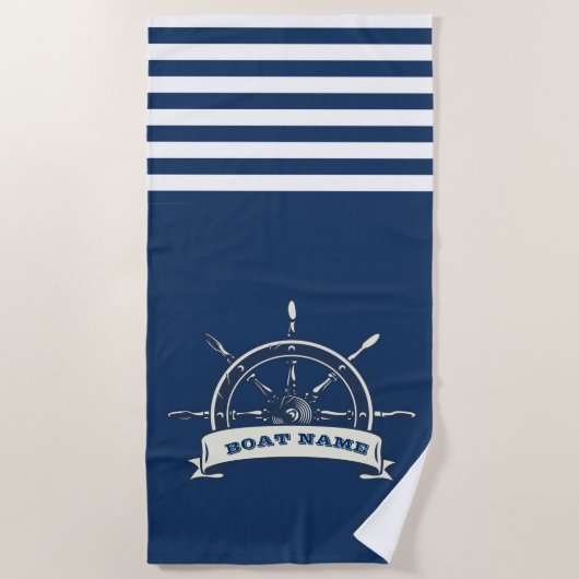Serviette de plage à rayures bleu marine avec roue (Devant)