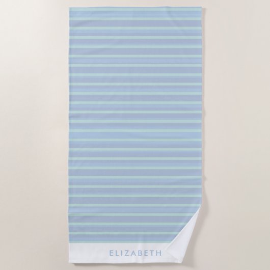 Serviette de plage à rayures bleues et vertes pers (Devant)
