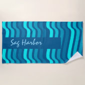 Serviette de plage à rayures bleues personnalisée (Devant)