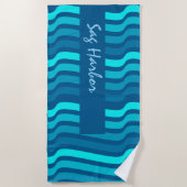 Serviette de plage à rayures bleues personnalisée (Devant)