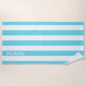 Serviette de plage à rayures cabane turquoise bleu (Devant)