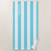 Serviette de plage à rayures cabane turquoise bleu (Devant)