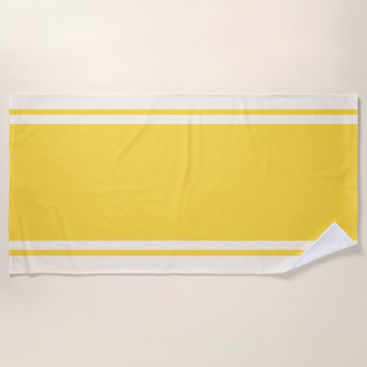 Serviette de plage à rayures côtières - Jaune et c (Devant)