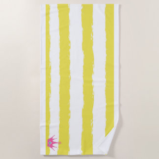 Serviette de plage à rayures jaunes et couronne ro