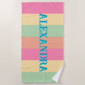 Serviette de plage à rayures prépa rétro avec mono (Devant)