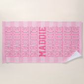 Serviette de plage à rayures roses Preppy (Devant)