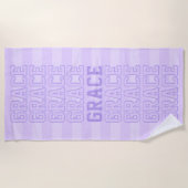 Serviette de plage à rayures violettes Preppy (Devant)