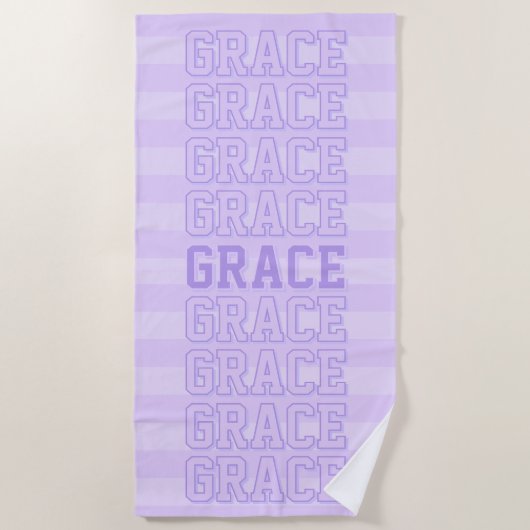 Serviette de plage à rayures violettes Preppy (Devant)
