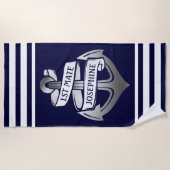 Serviette De Plage Ă?re rayure de blanc de marine du nom | de (Devant)