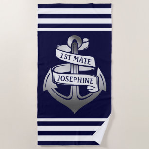 Serviette De Plage Ă?re rayure de blanc de marine du nom de
