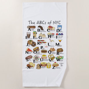 Serviette De Plage ABC de NYC Iconic New York City Foods Alphabet