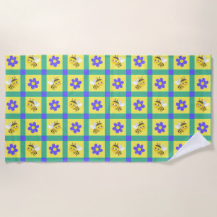 Serviette De Plage 🐝 Abeille de dessin animé mignonne Joie florale d
