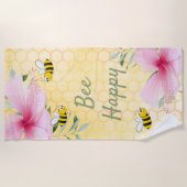 Serviette De Plage Abeille jaune Joyeux floraux roses (Devant)