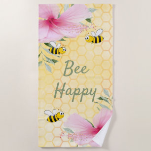 Serviette De Plage Abeille jaune Joyeux floraux roses